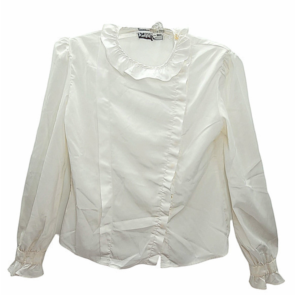 Vintage 80s Contempo Casuals Satin Ruffle Cuff Collar Long Sleeve Button Blouse